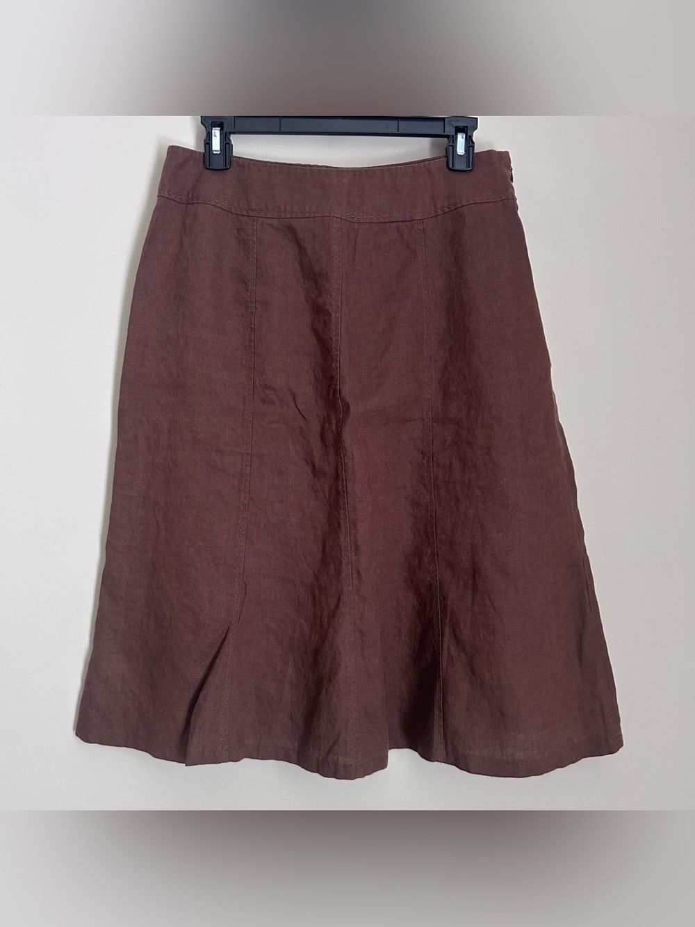 Choices Collection Skirt Women’s M Brown 100% Linen Paneled Midi A-Line Flare